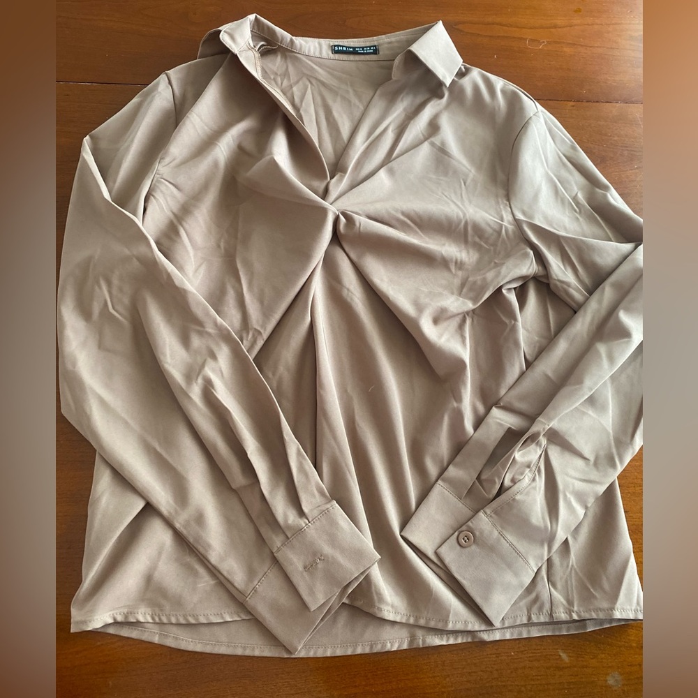 Business casual tan blouse